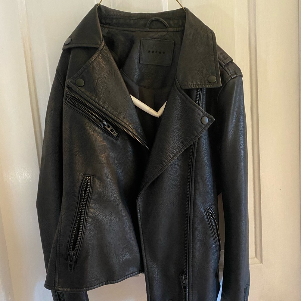 Black leather jacket.